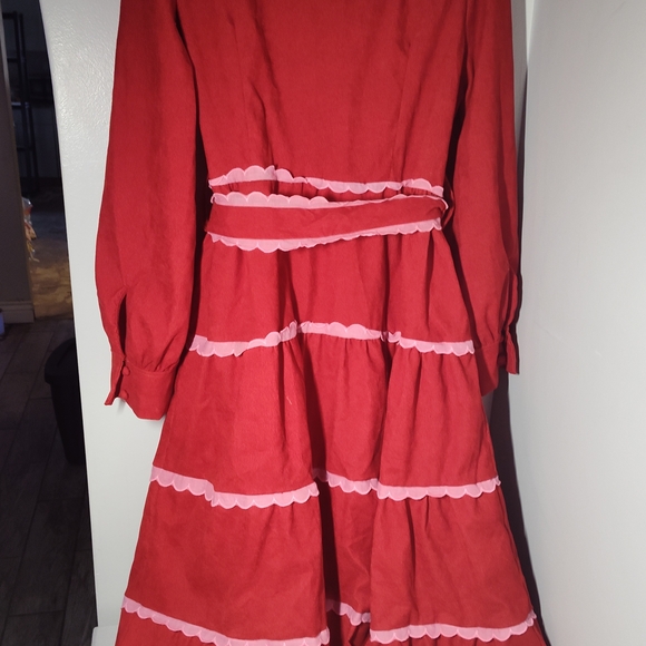 TCEC Vibrant Red Midi Dress with Pink Accents - Picture 3 of 3